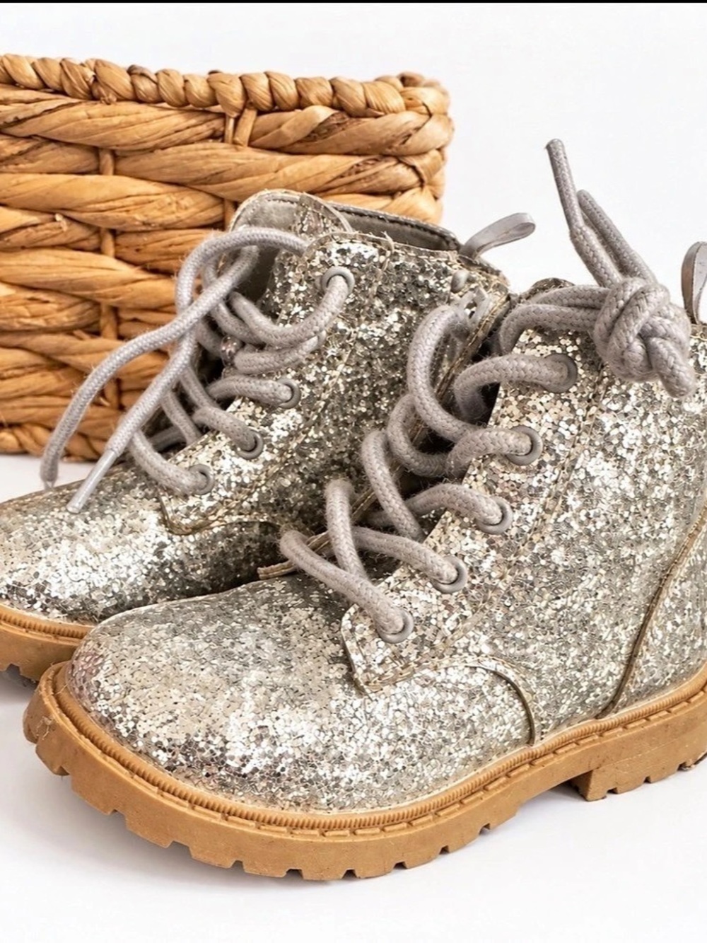 Old Navy Glitter Side-Zip Combat Boots for Toddler Girls US 8